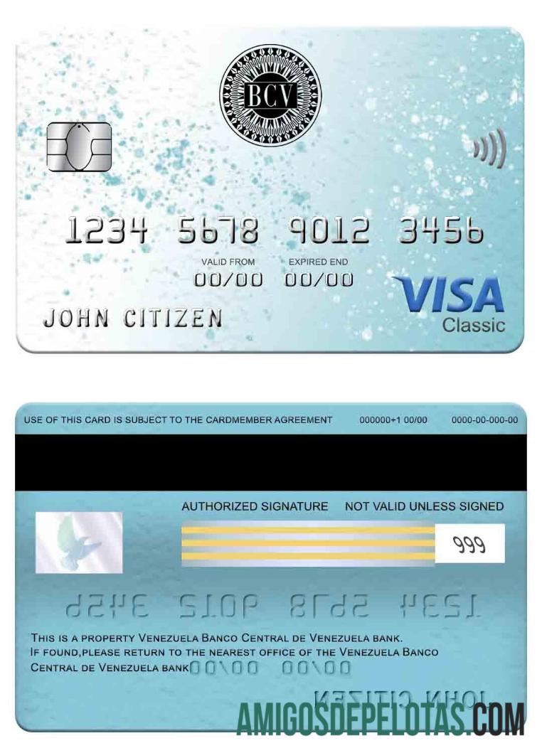 Venezuela Banco Central De Venezuela Bank Visa Classic Card exemplo